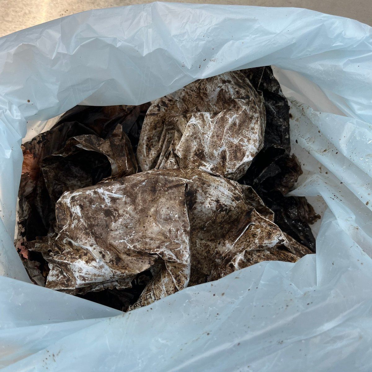 水塔內清出的塑膠布與沉積物,為造成水壓變小與黑水的主因